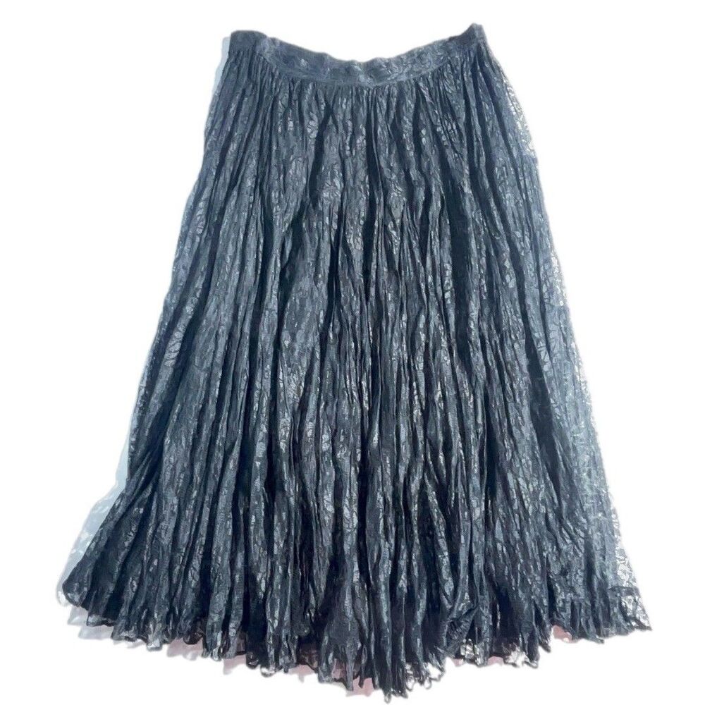 Nostalgia ,black pleated maxi skirt with a crinkle-effect finish Women’s Size L